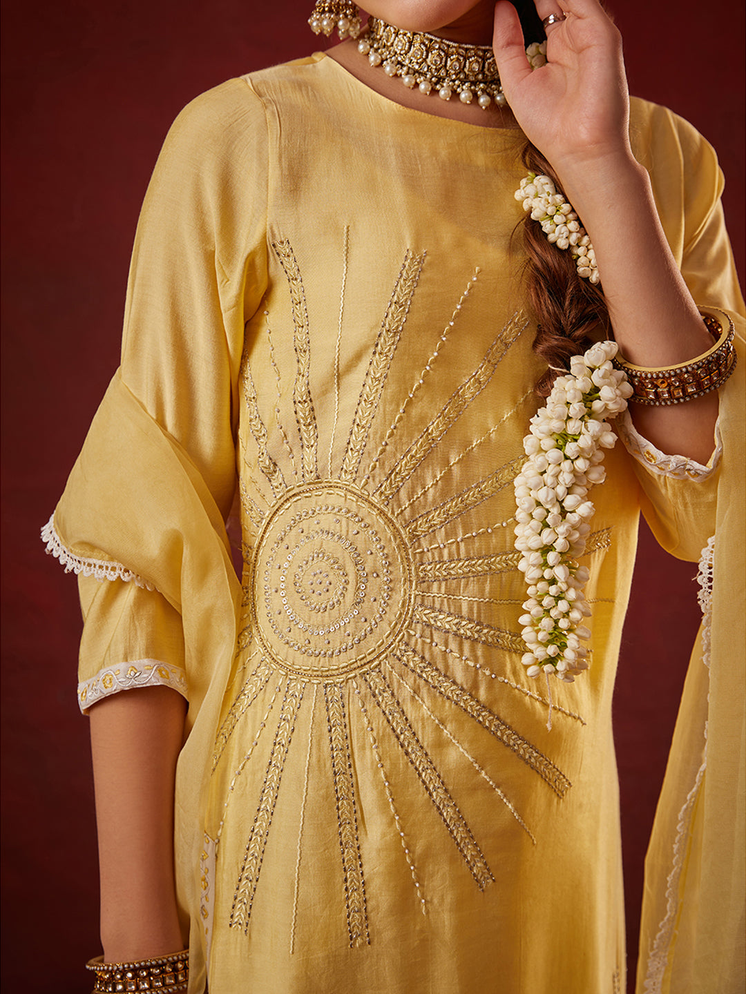 Yellow Embroidered Kurta Set with Dupatta