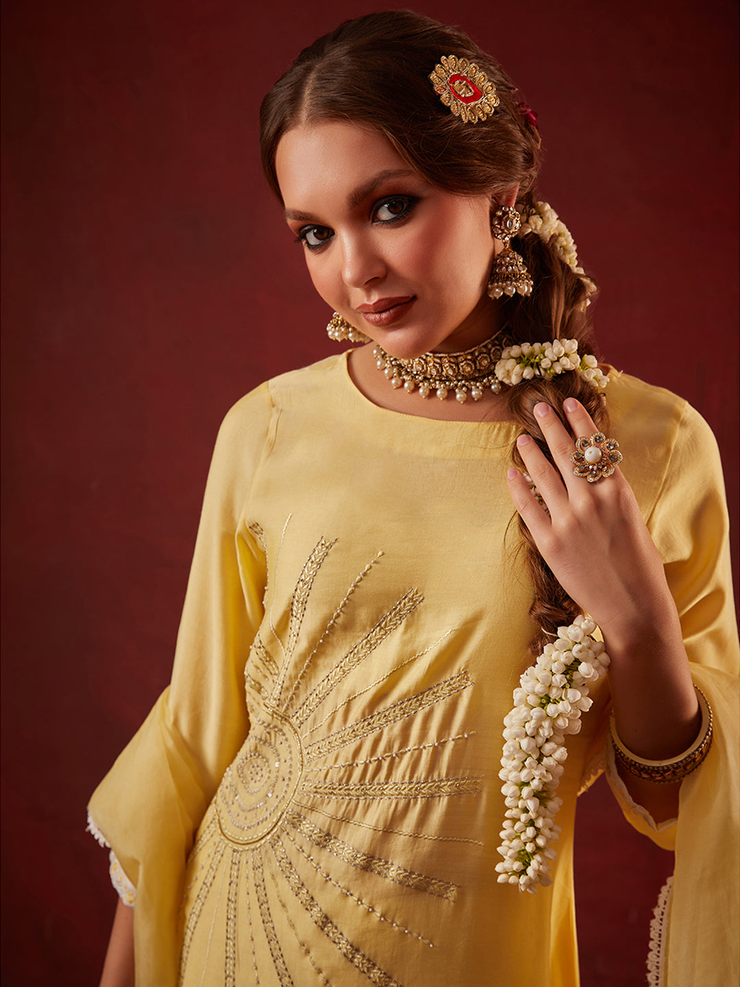Yellow Embroidered Kurta Set with Dupatta