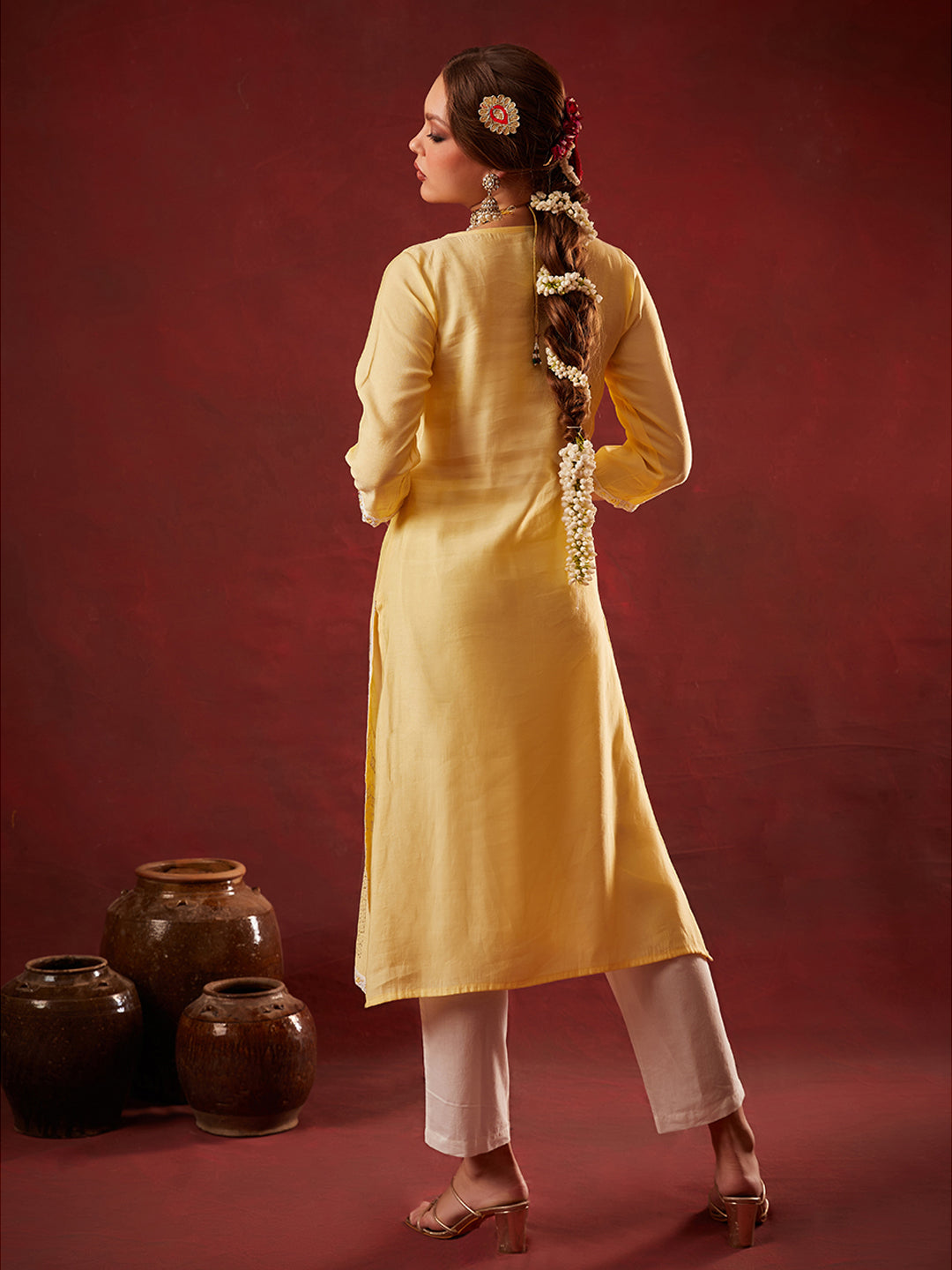 Yellow Embroidered Kurta Set with Dupatta