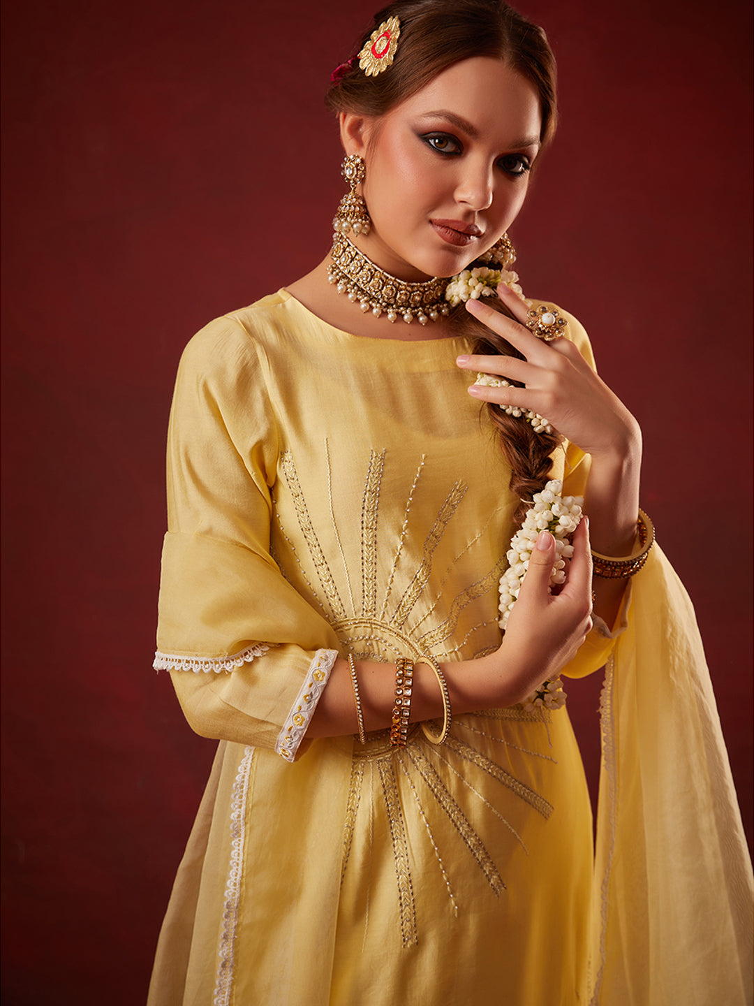Yellow Embroidered Kurta Set with Dupatta