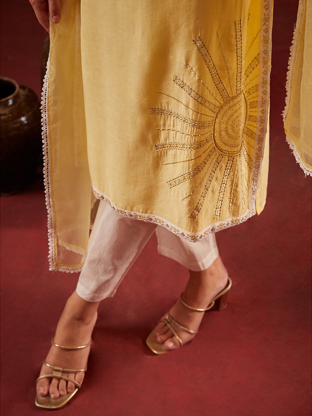 Yellow Embroidered Kurta Set with Dupatta