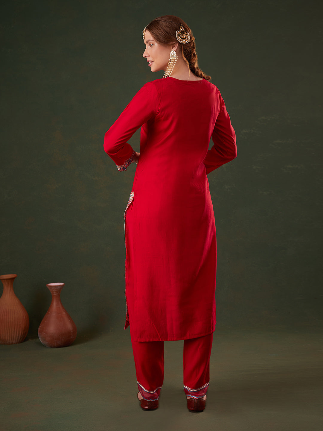 Red Floral Embroidered Kurta Set with Dupatta