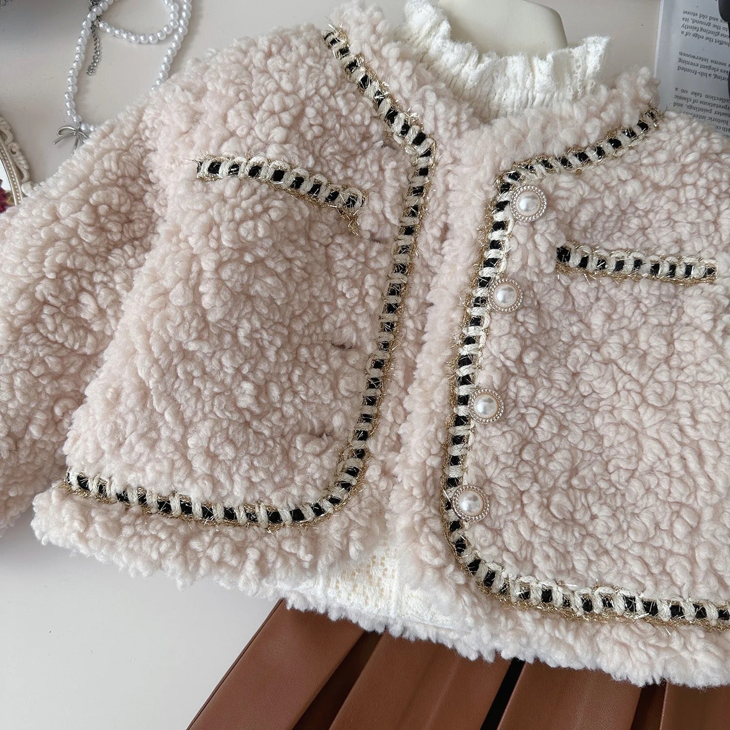 Girls Woolen Blazer And Brown Skirt 2 Pcs Set