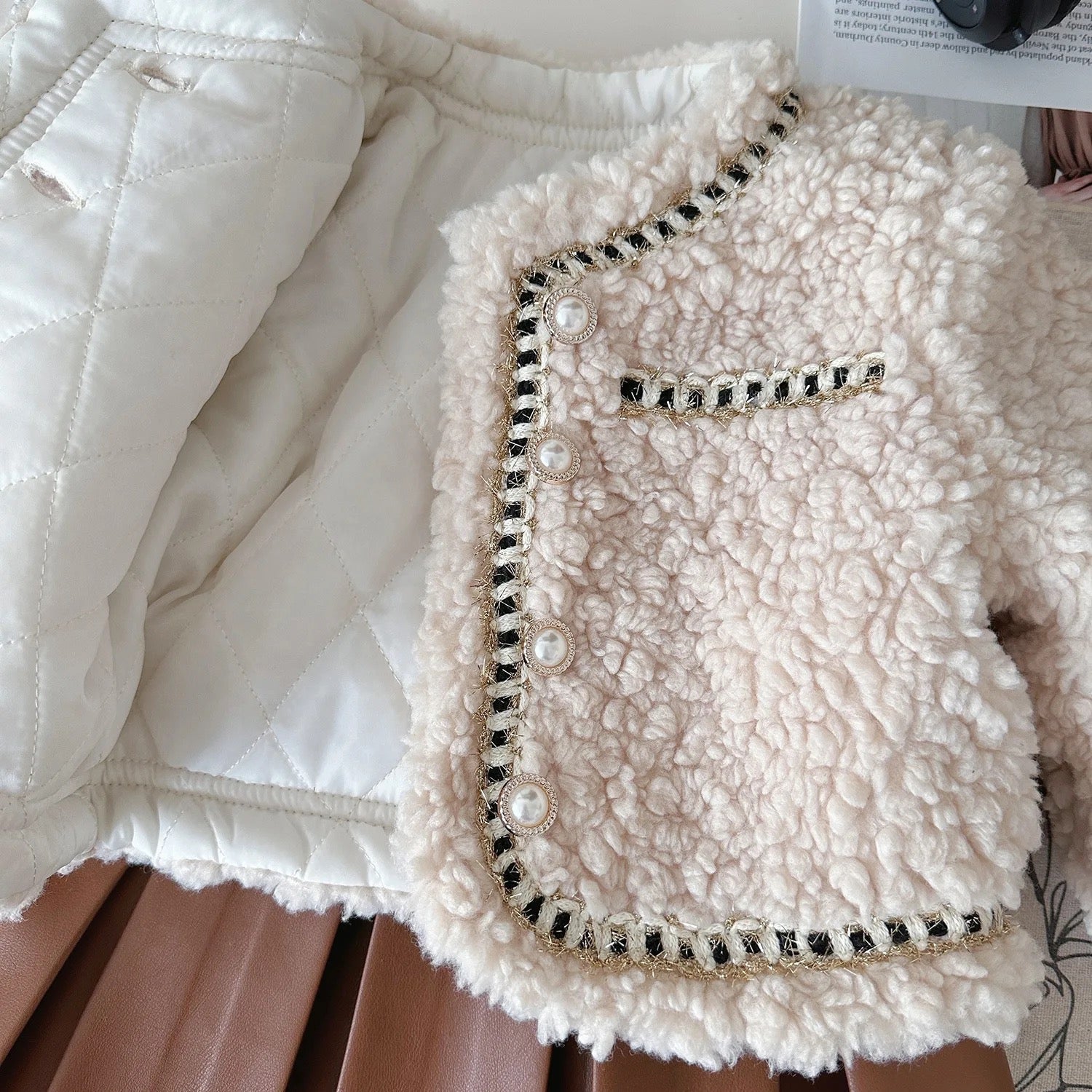 Girls Woolen Blazer And Brown Skirt 2 Pcs Set