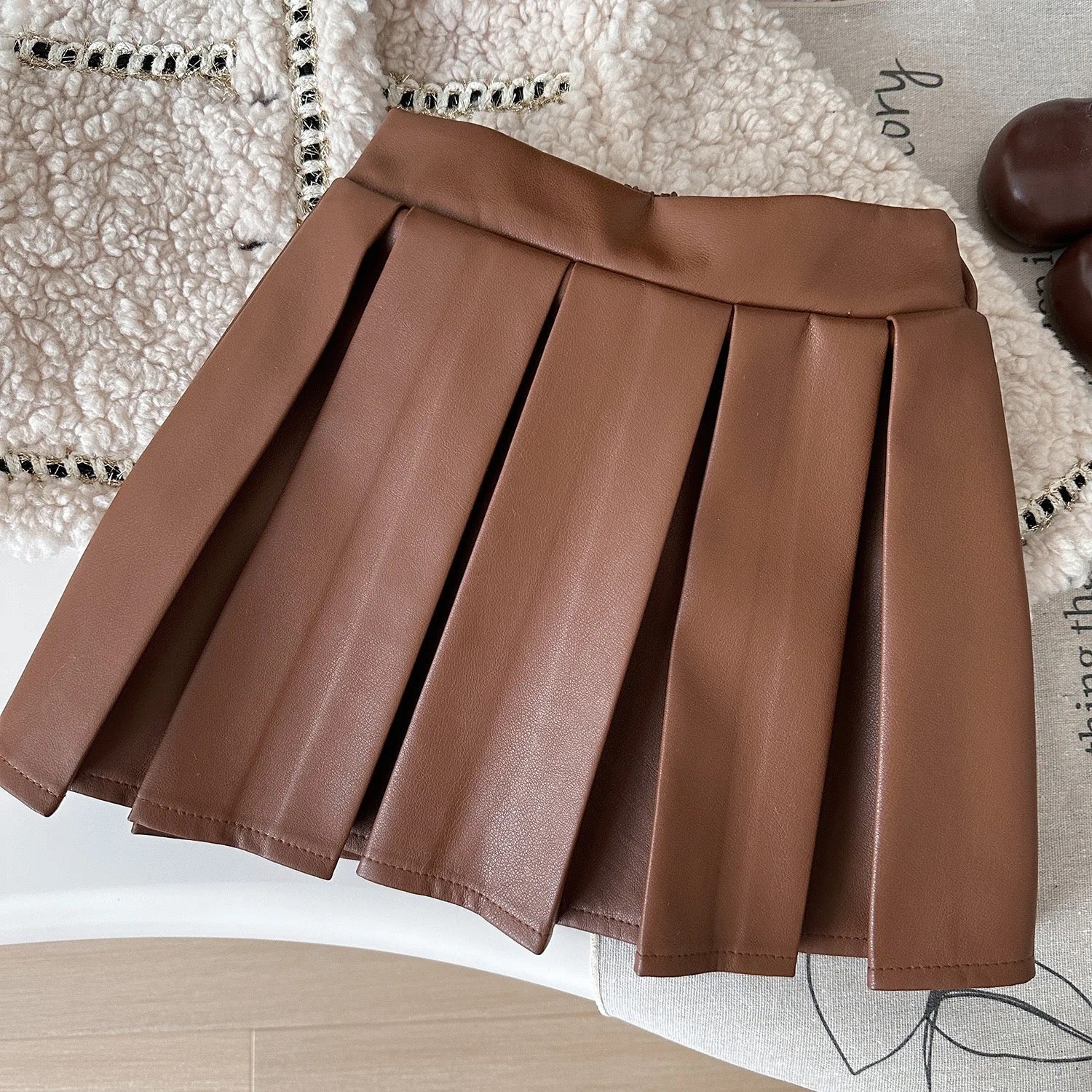 Girls Woolen Blazer And Brown Skirt 2 Pcs Set