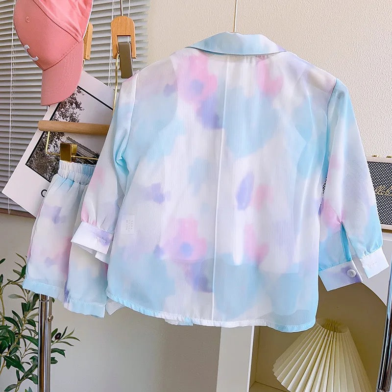 Girls Tie N Dye Ruffle Co-ord Set With Knitted Top