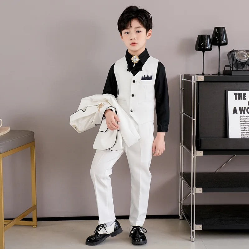 Boys White Party Wear 4 Pcs Suit