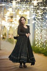 Georgette Embroidered Kurta Set with Cotton Pants & Dupatta