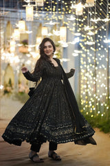 Georgette Embroidered Kurta Set with Cotton Pants & Dupatta