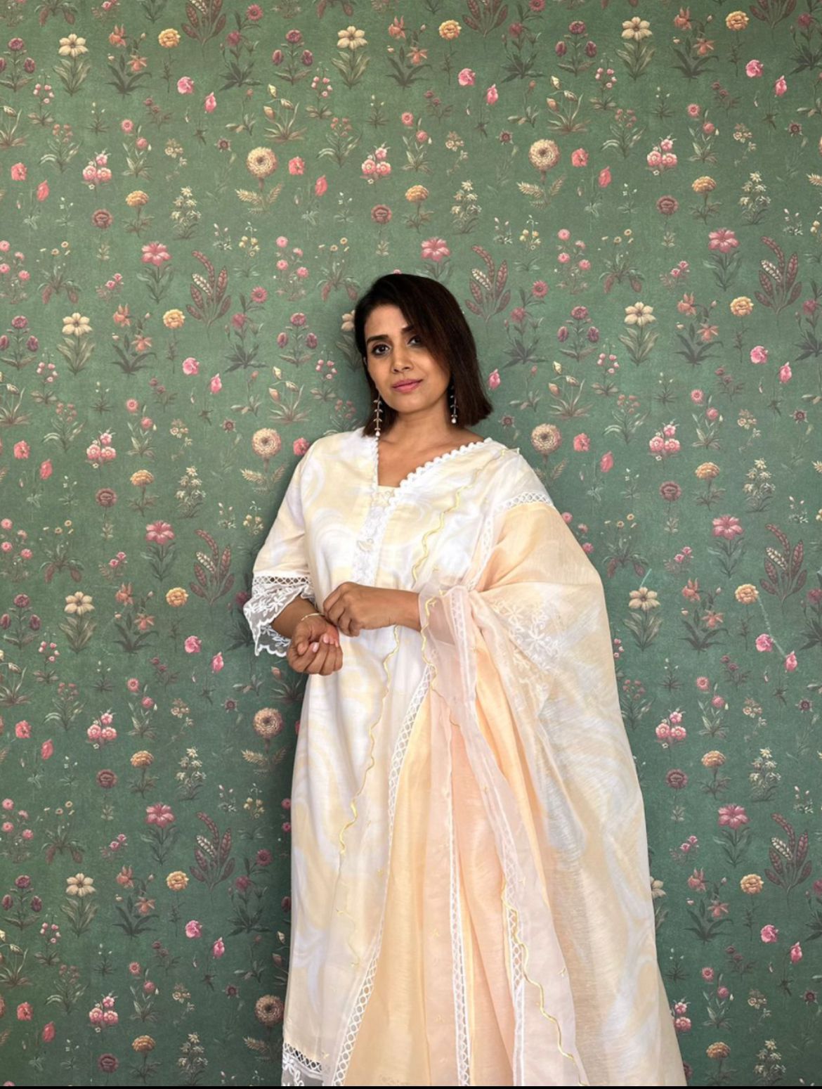 Yellow Printed Pure Cotton Kurta Set with Dupatta