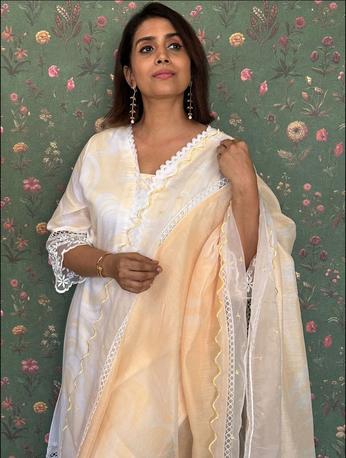 Yellow Printed Pure Cotton Kurta Set with Dupatta