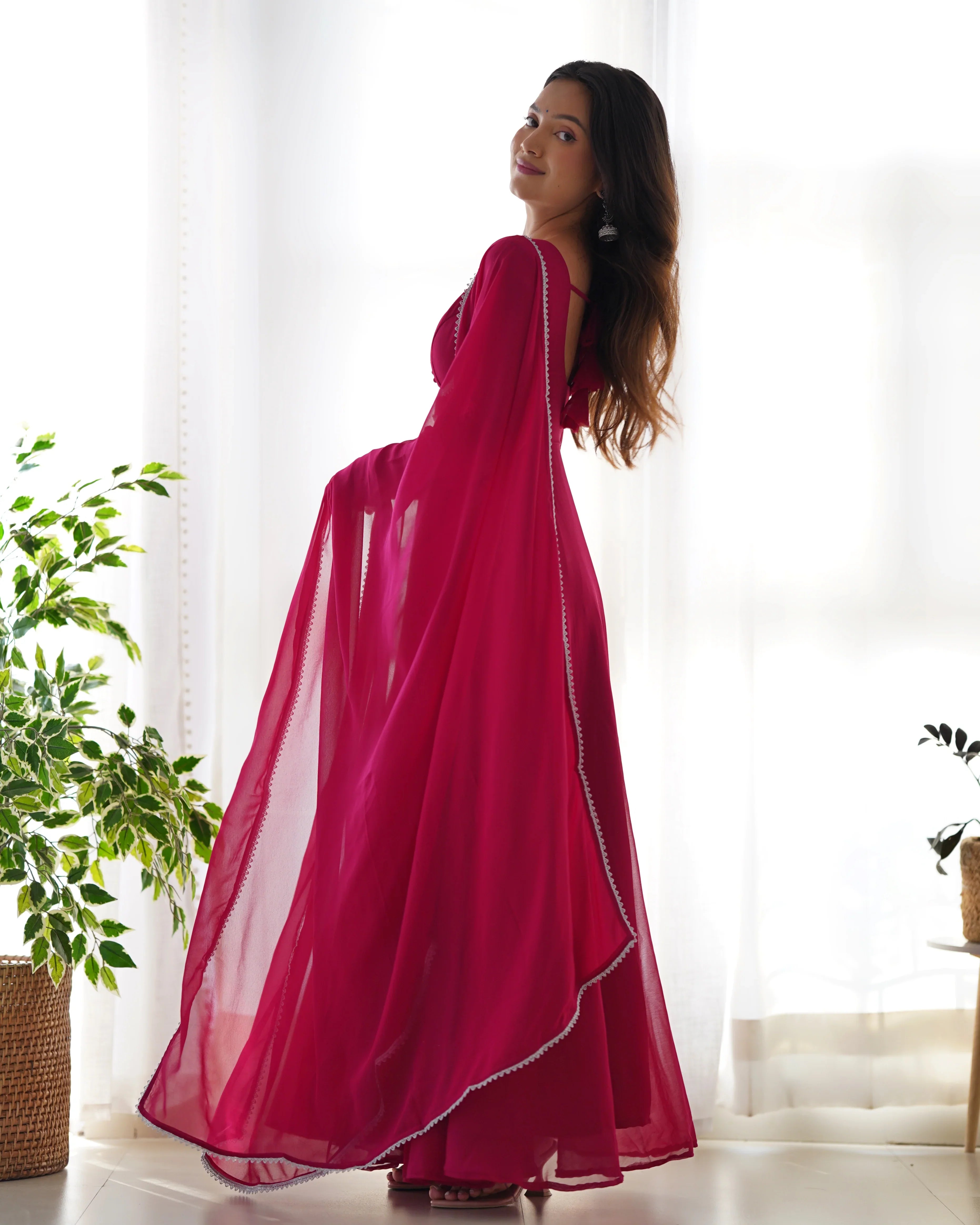 Georgette Anarkali Gown Dupatta Full Set with Pants - Festive Ready to Wear