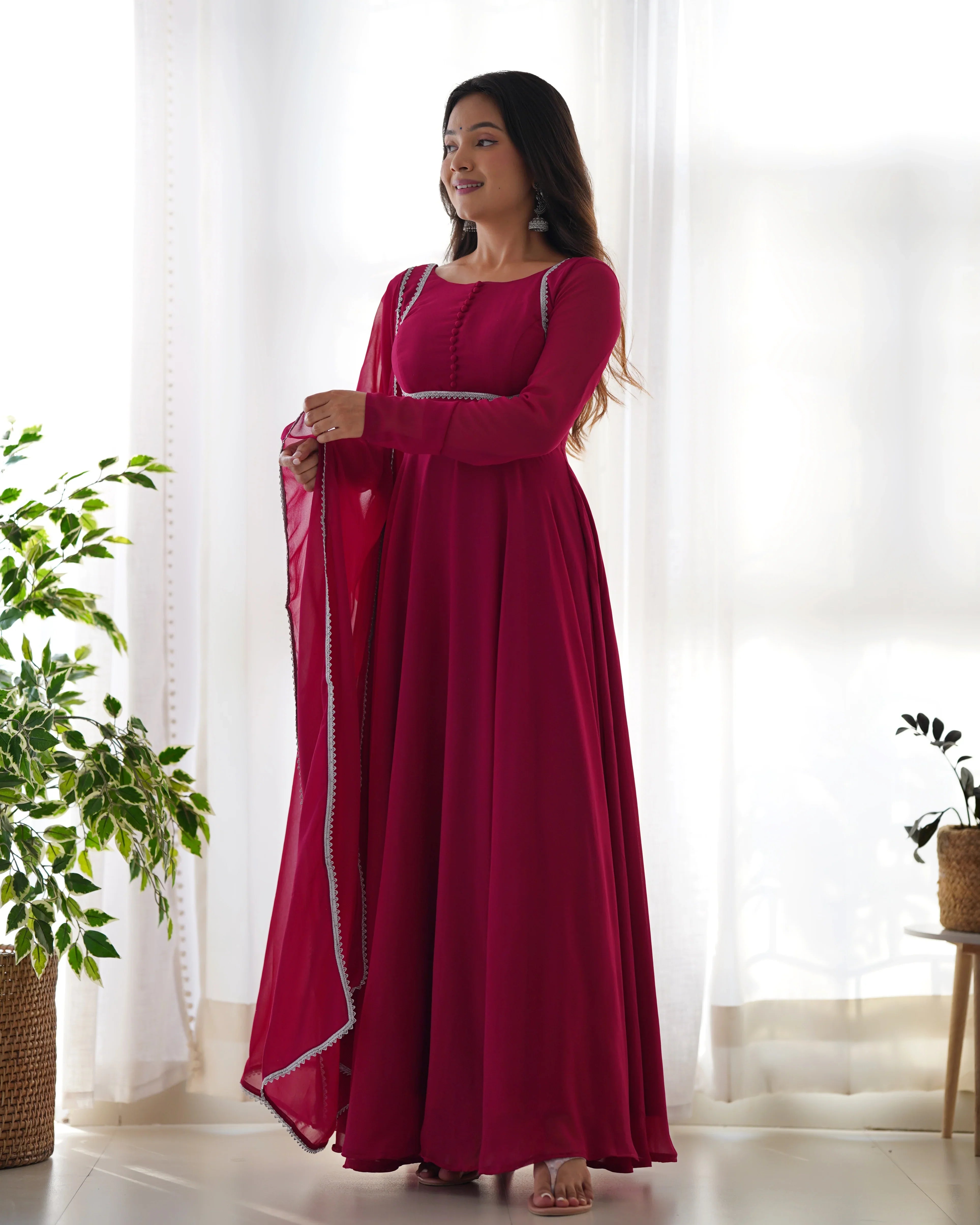 Georgette Anarkali Gown Dupatta Full Set with Pants - Festive Ready to Wear