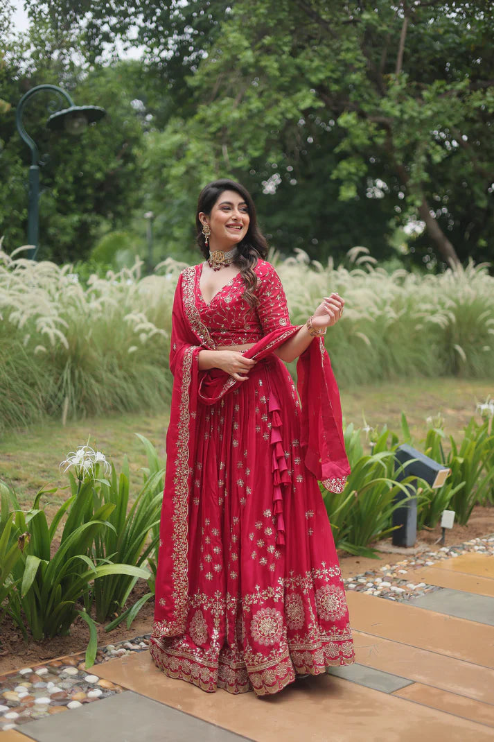 Rangoli Silk Lehenga with Heavy Sequins & Thread Embroidery