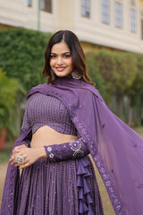 Elegant Faux Georgette Lehenga with Heavy Sequins Embroidery – Full-Stitched with Matching Dupatta