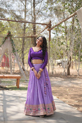 Elegant Full-Stitched Pure Dyable Viscose Jacquard Lehenga with Kalamkari Jari Border & Phantom Blouse