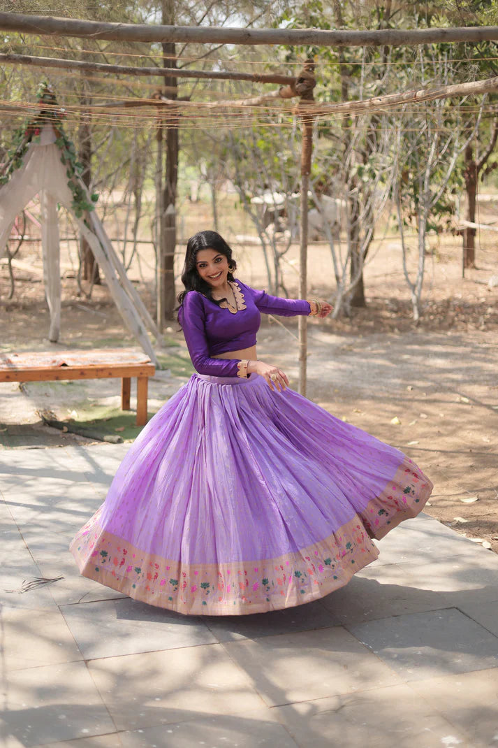 Elegant Full-Stitched Pure Dyable Viscose Jacquard Lehenga with Kalamkari Jari Border & Phantom Blouse