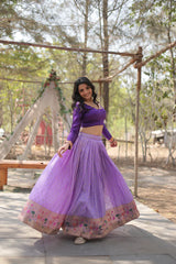 Elegant Full-Stitched Pure Dyable Viscose Jacquard Lehenga with Kalamkari Jari Border & Phantom Blouse