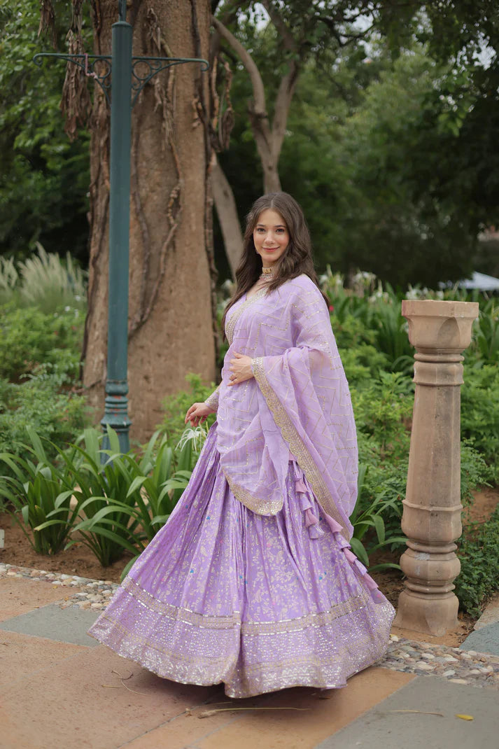 Fully Stitched Dyable Viscose Jacquard Lehenga with Gold Sequin Embroidery – Customizable Festive Wear