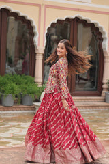 Elegant Full-Stitched Lehenga in Pure Double Viscose Jacquard with Faux Georgette Embroidered Top