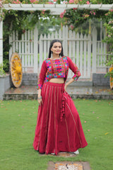 Stunning Roman Fabric Lehenga Set Featuring Gota Patti Lace & Kutchi Gamthi Embroidered Koti Blouse