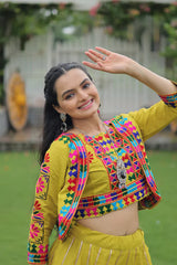 Elegant Roman Fabric Lehenga with Gota-Patti Lace & Kutchi Gamthi Embroidered Koti-Blouse Set
