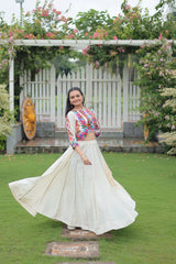 Stunning Roman Fabric Lehenga with Gota-Patti Lace & Kutchi Gamthi Embroidered Top – Full Stitched Set