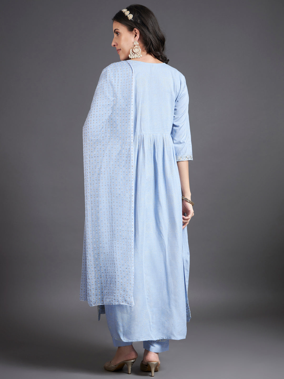 Powder Blue Khari Printed Kurta Set with Dupatta