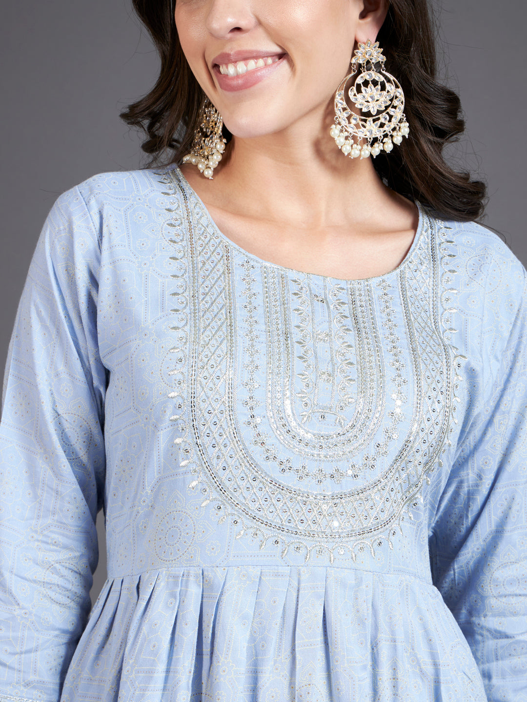 Powder Blue Khari Printed Kurta Set with Dupatta