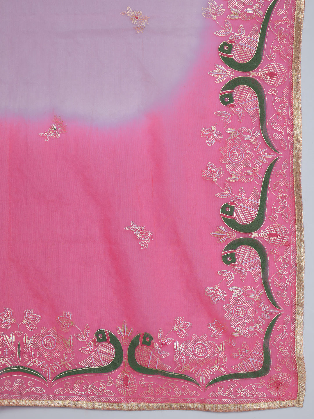 Red Embroidered Silk Kurta Set with Ombre Dupatta