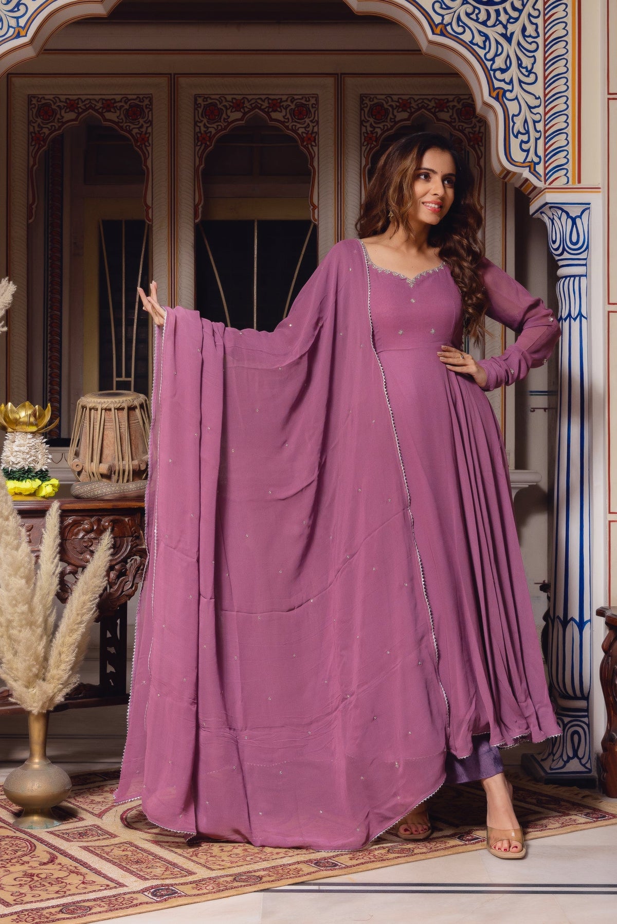 Elegant Faux Georgette Embroidered Anarkali Suit – Three-Piece Set