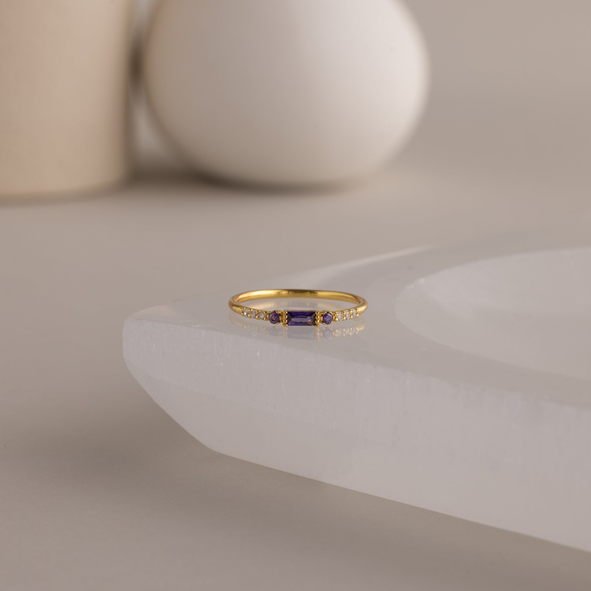 Dainty Baguette Birthstone Ring