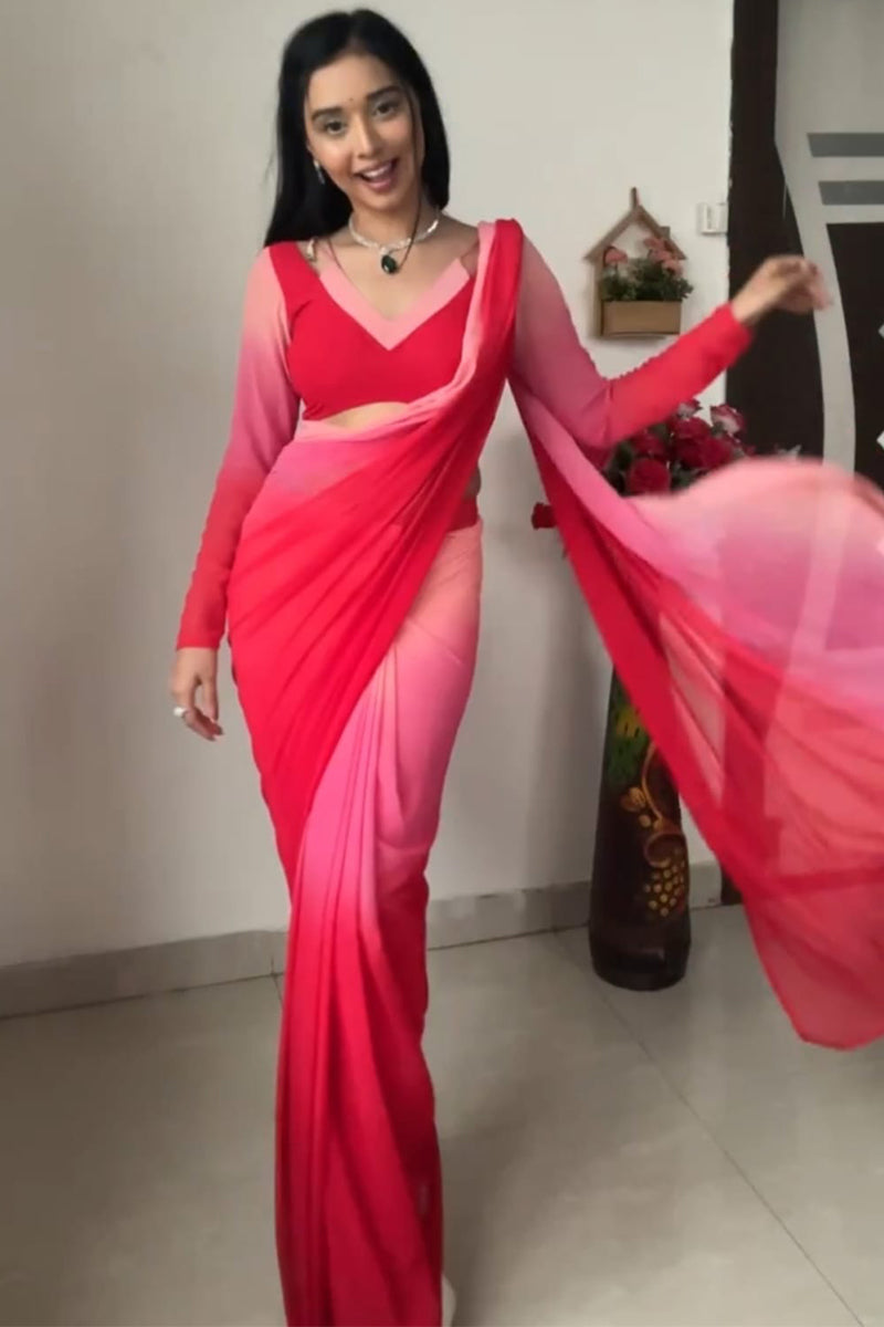 Allure Red and Baby Pink Georgette Saree with Unstitched Blouse
