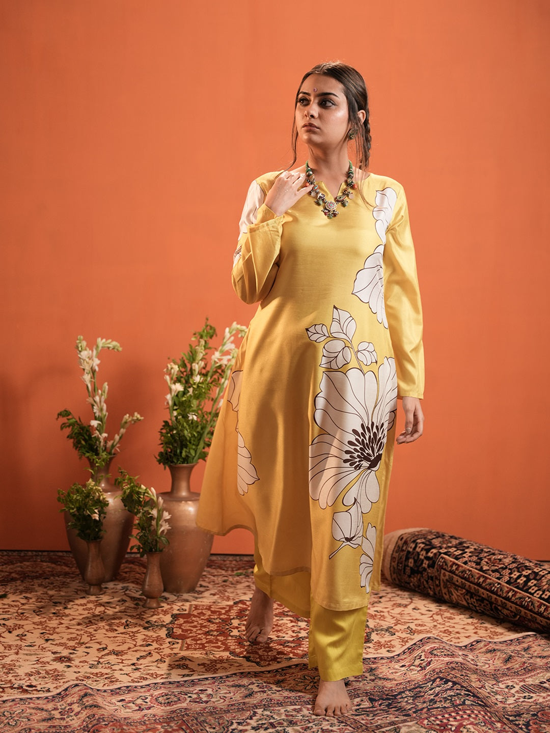 Yellow A-line Kurta with Trouser