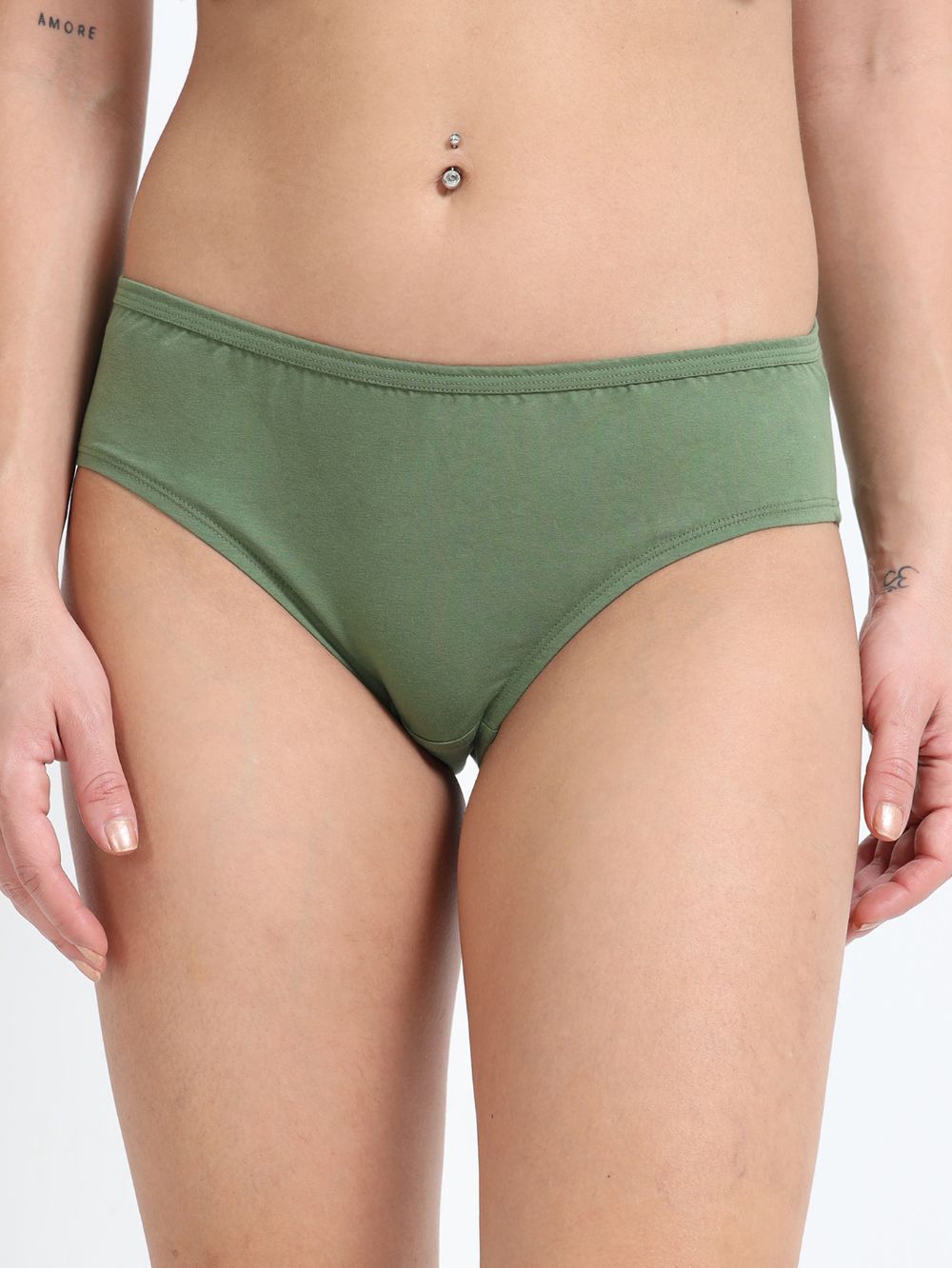Apricot cream and Vineyard green  Organic Cotton Hipster Panty for Women - Pack of 2