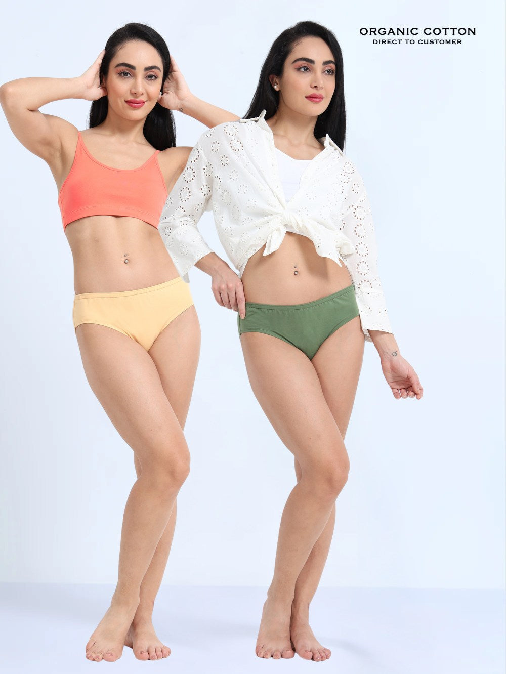 Apricot cream and Vineyard green  Organic Cotton Hipster Panty for Women - Pack of 2