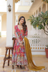 Digital Printed Russian Silk Kurta with Zari Sequins Embroidery | Ethnic Wear