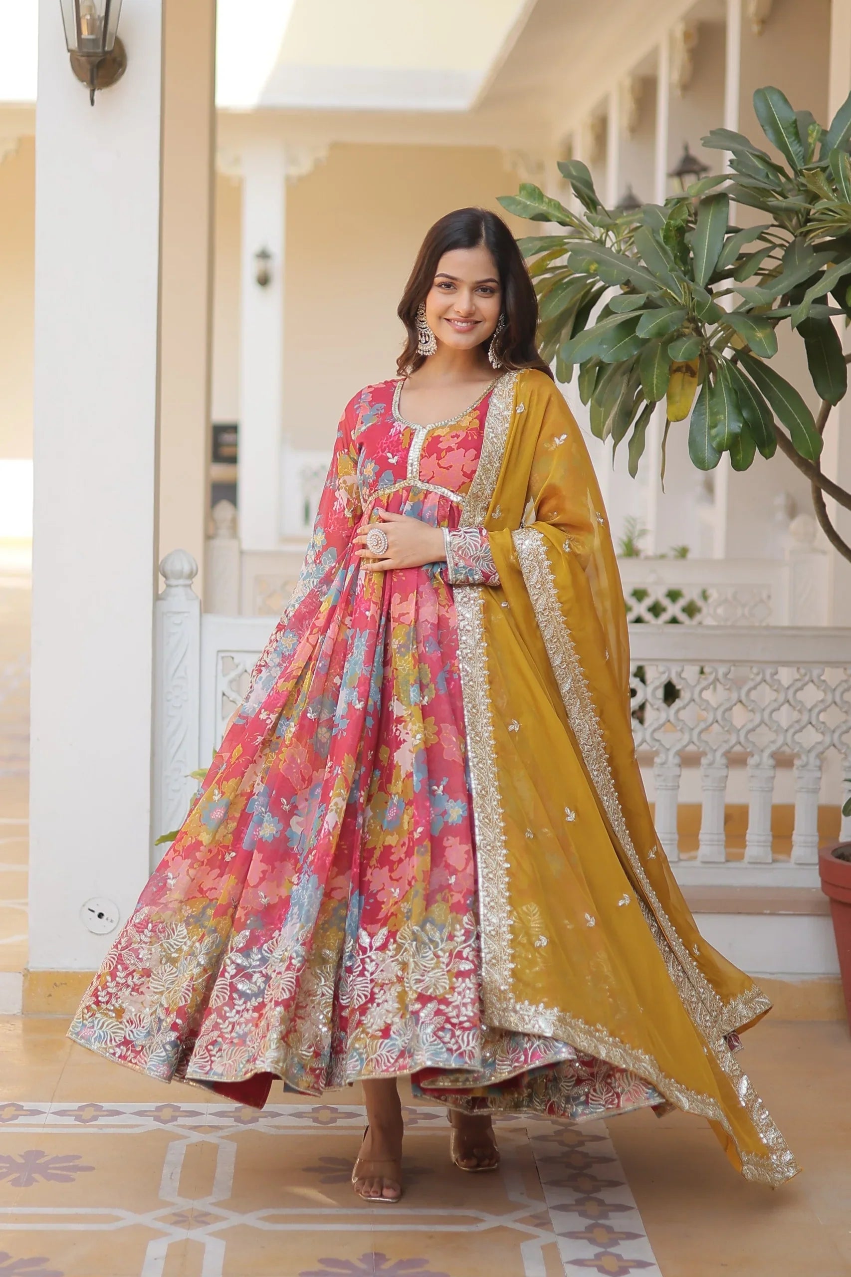 Digital Printed Russian Silk Kurta with Zari Sequins Embroidery | Ethnic Wear