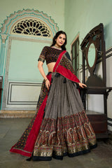 Elegant Tussar Silk Lehenga Choli with Kashmiri Foil Print | Special Occasion Wear