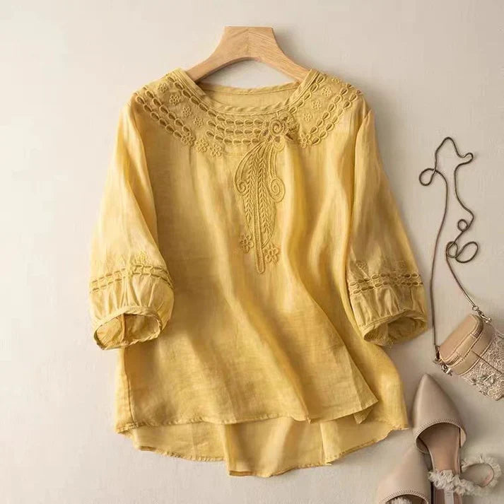 Pure Cotton Neck Embroidered Top