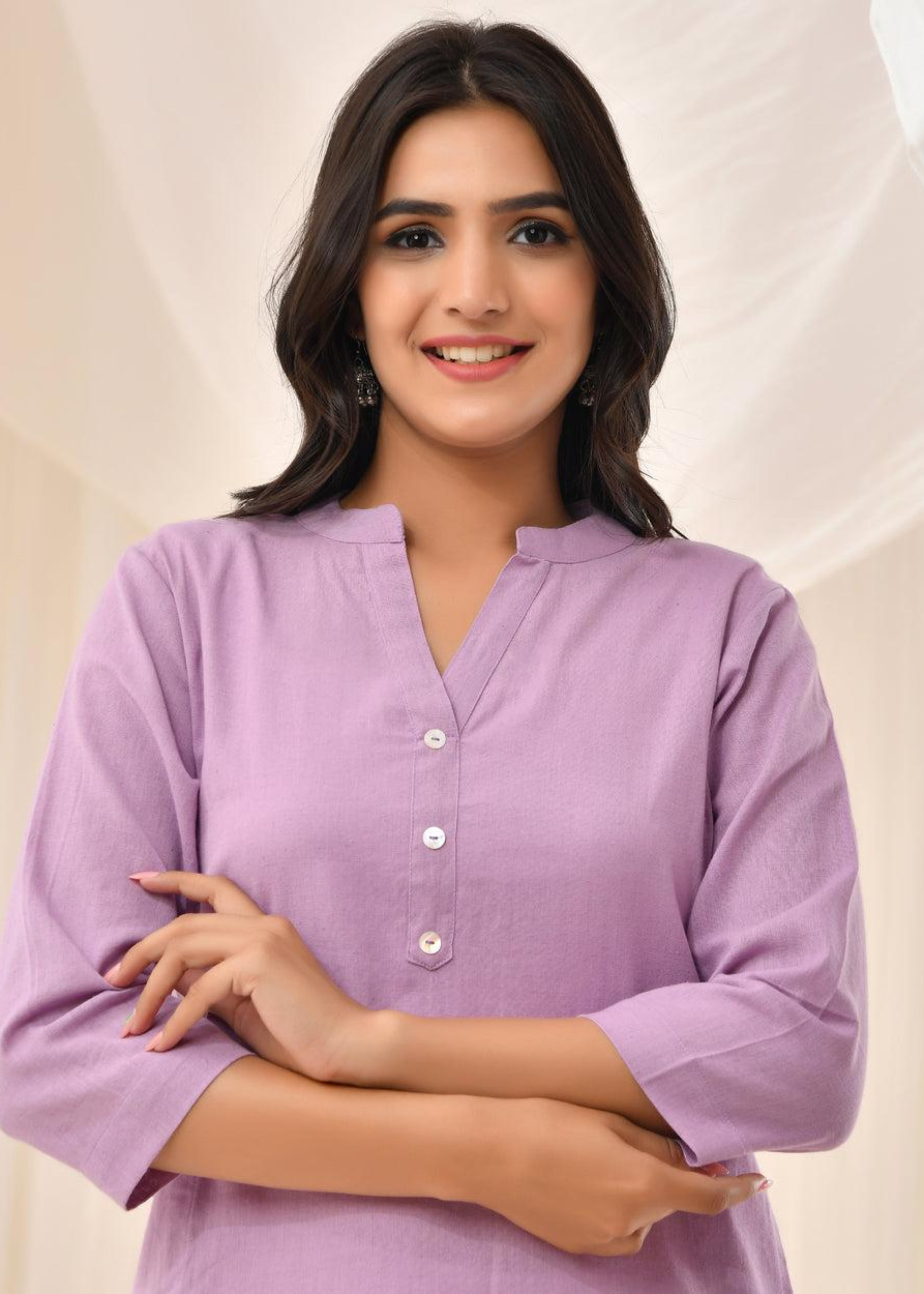 Lilac Pure Cotton Long Kurta