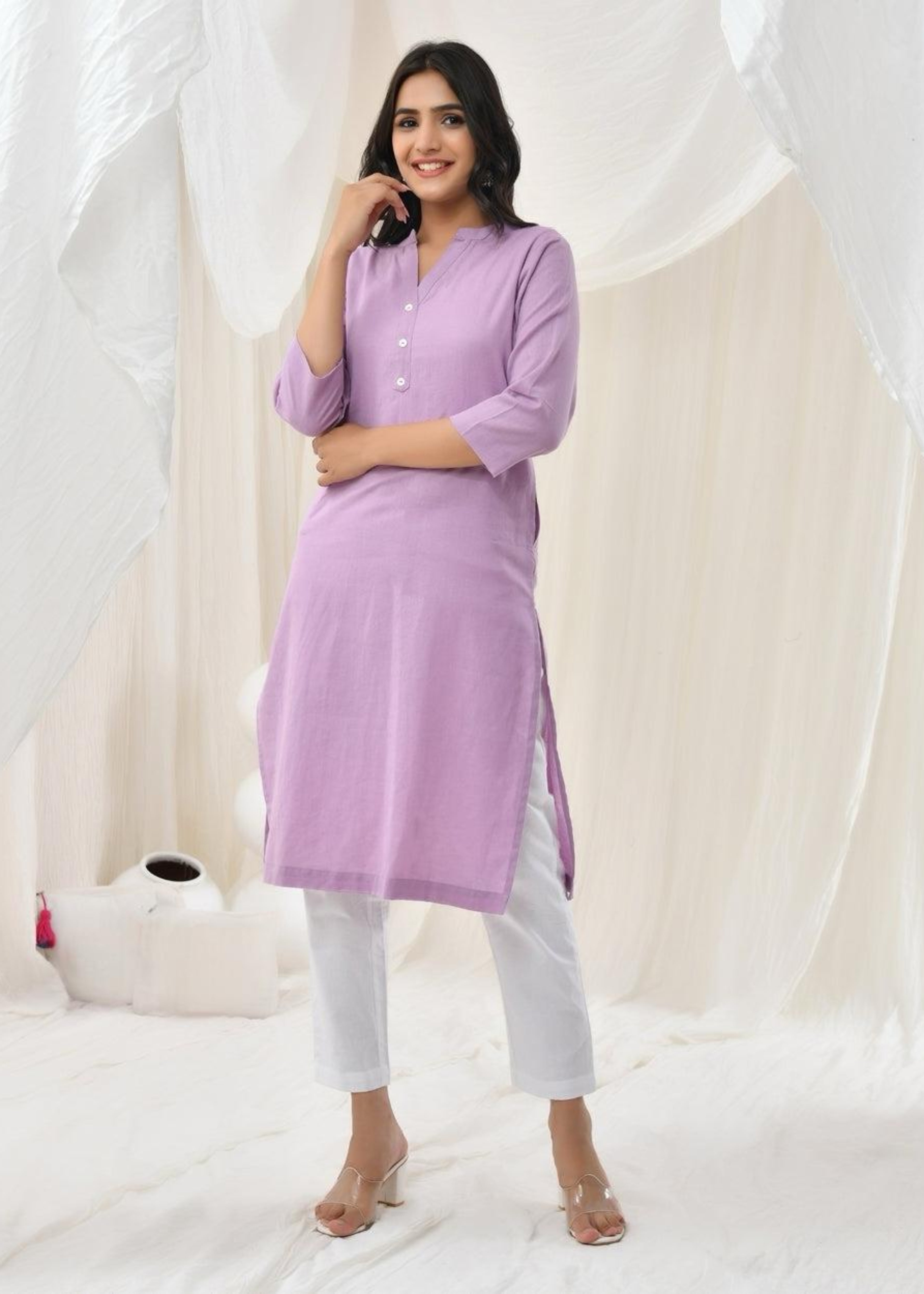 Lilac Pure Cotton Long Kurta