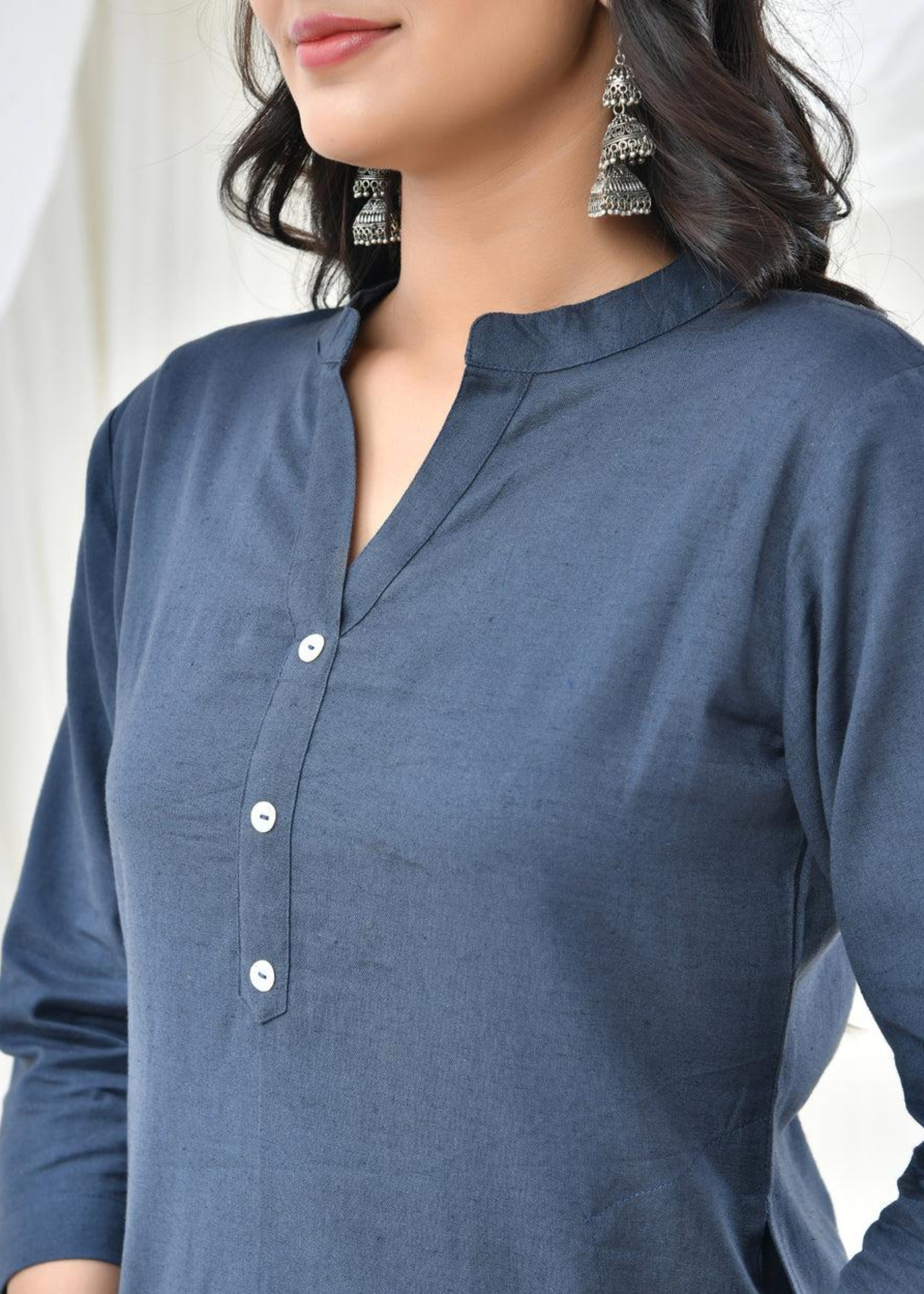 Cement Grey Pure Cotton Long Kurta