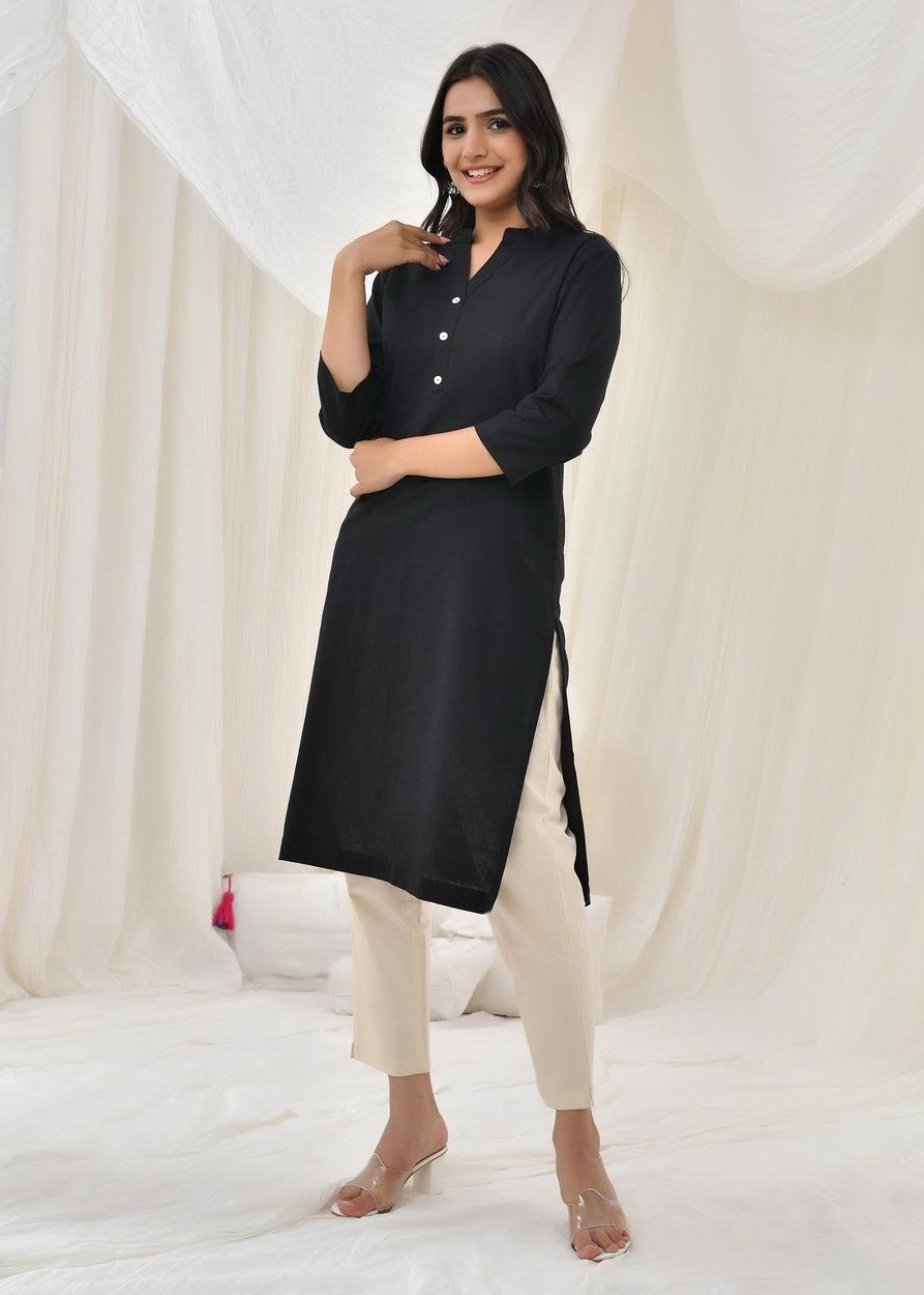 Black Pure Cotton Long Kurta