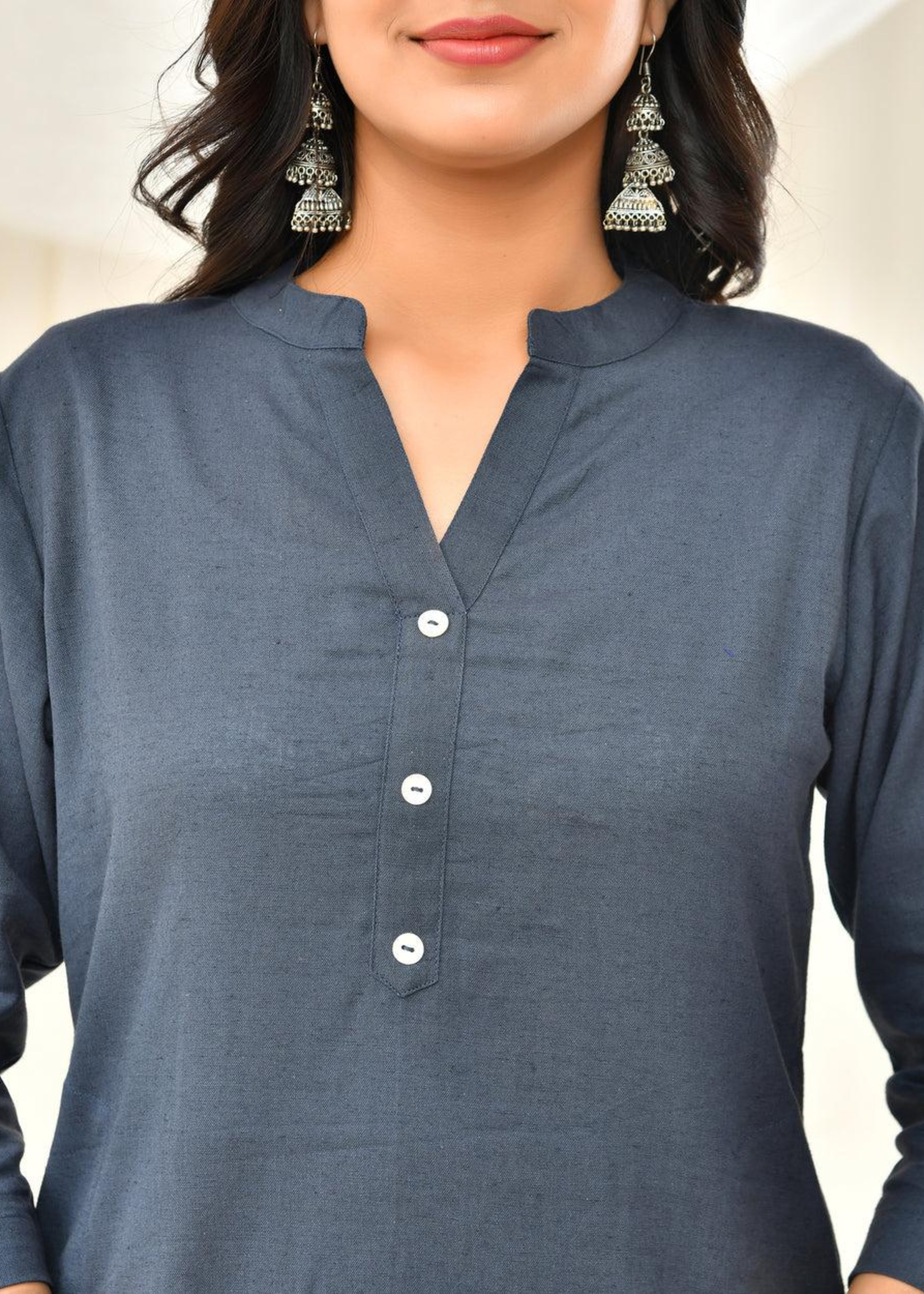 Cement Grey Pure Cotton Long Kurta