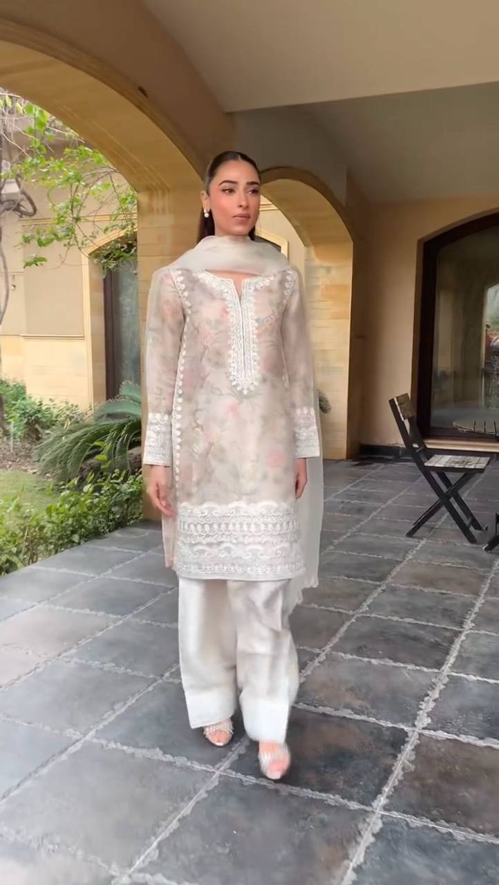 Charch Luxe White Embroidered Set – Pastel Floral Elegance