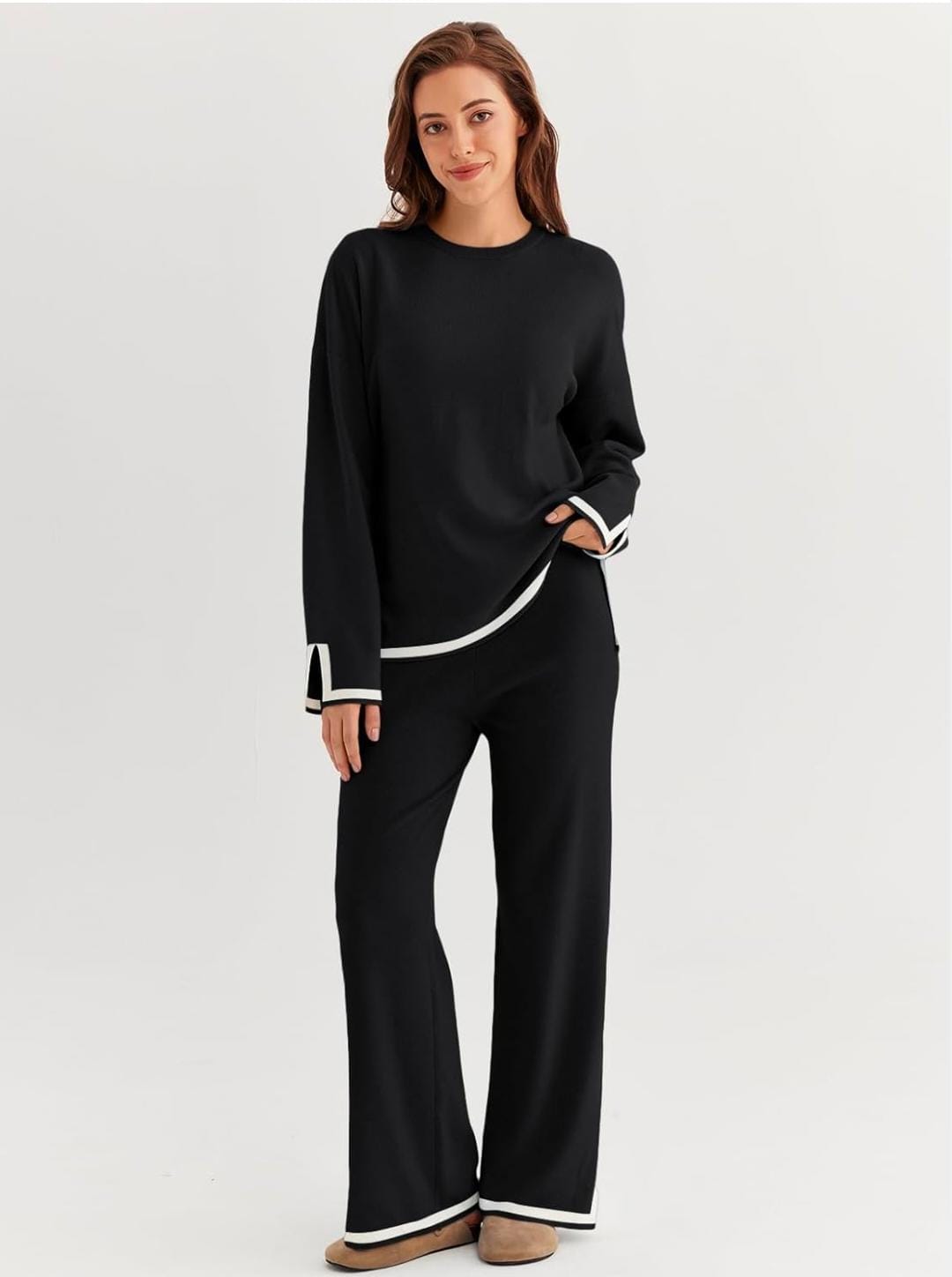 Chic Black Contrast Trim Co-Ord Set