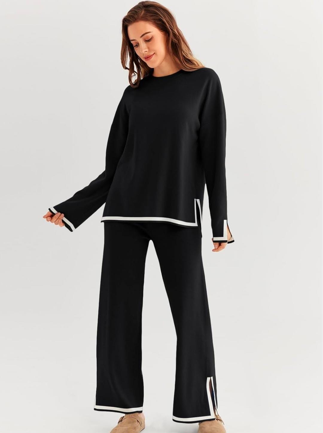 Chic Black Contrast Trim Co-Ord Set