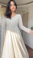 White Embroidered Georgette Anarkali Suit Set with Dupatta