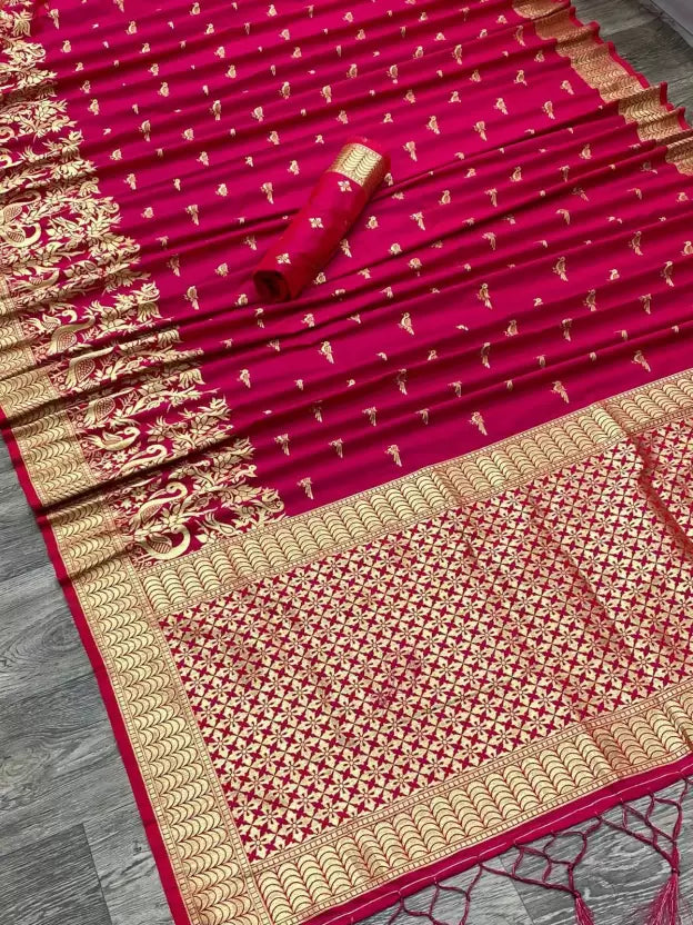 Banarasi Pure Silk Pink Saree with Golden Zari Design